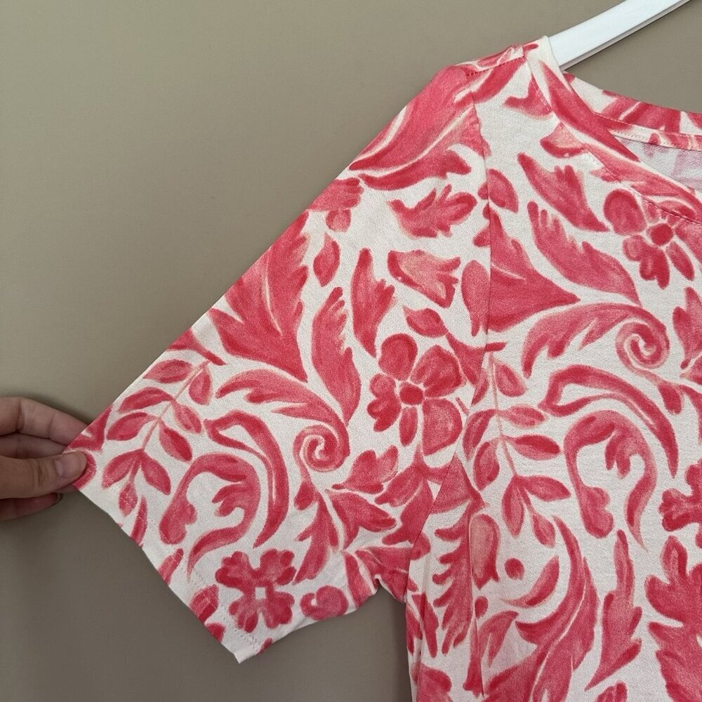 NWT Lane Bryant 14/16 Pink Stretchy Swing Top Boatneck Tee Stretch Floral Leaf - Picture 5 of 8